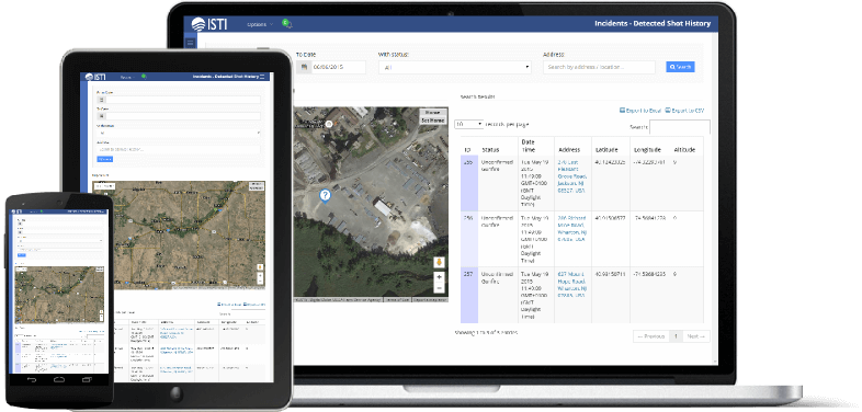SenseShot&reg; Gunshot Detection System Web Desktop and Mobile Interface.